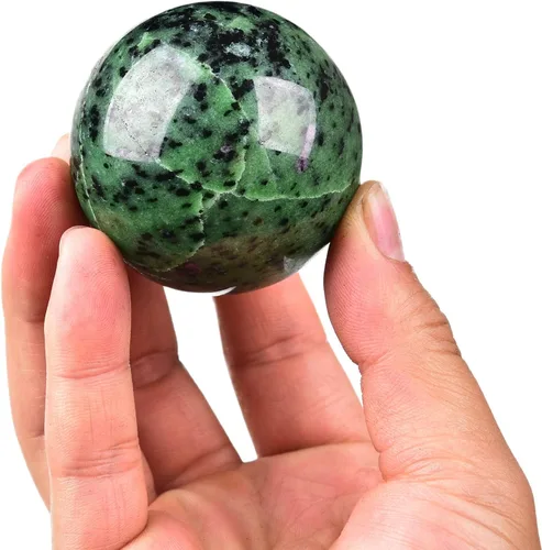Miniatura 2 de JIC Gem Esfera de cristal de tesoro natural rojo y verde, de rubí y zoisita, para curación, con soporte decorativo para meditación y decoración