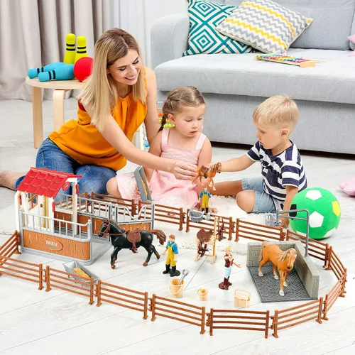 Miniatura 5 de Peagrav - Juego de establo para caballos con jinete, área de lavado, valla y figuras de animales, regalos para niñas y niños de 3 a 8 años