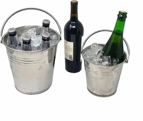Miniatura 3 de Juego de 2 cubos de hielo multifuncionales de acero inoxidable con asas, contenedor portátil para enfriadores de vino para bares, fiestas, camping
