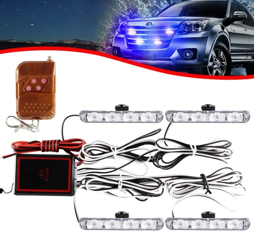 Miniatura 10 de 4 Uds Ultra Thin Amber 4LEDs luz de advertencia de emergencia luz flash estroboscópica barra de luz montaje en superficie para coche, furgoneta