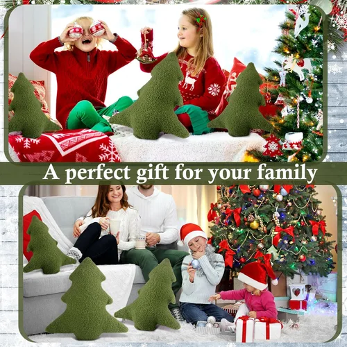 Miniatura 5 de Soaoo 3 almohadas decorativas para árbol de Navidad, almohada decorativa con forma de árbol de Navidad, cojín suave en forma de planta 3D