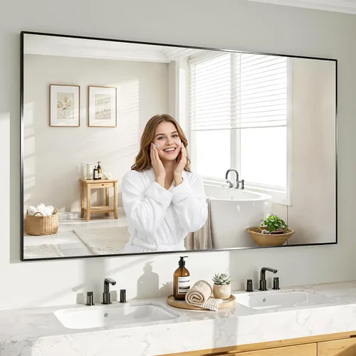 Miniatura 26 de Koonmi Espejo de pared rectangular negro, espejo de baño de 24 x 32 pulgadas, espejo de tocador con marco de aluminio para entrada, sala de estar