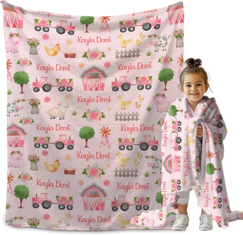 Miniatura 35 de Manta personalizada de bosque azul para niños y niñas, manta personalizada de animales salvajes, regalos para bebé, vaca, guardería, mantas