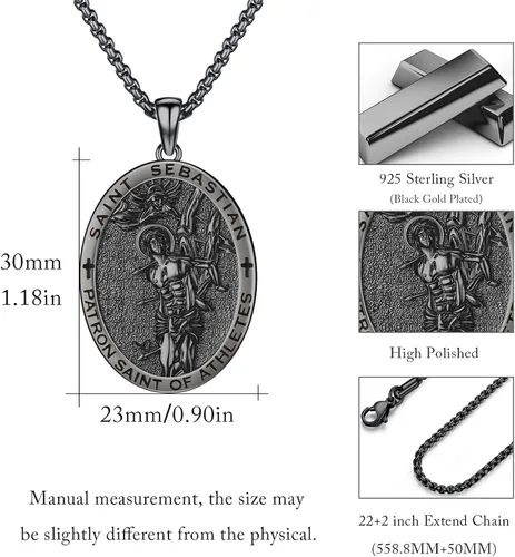 Miniatura 367 de Collar con colgante de plata de ley 925 con medalla de San Patrón, joyería religiosa para hombres y mujeres, con cadena de acero inoxidable 316L