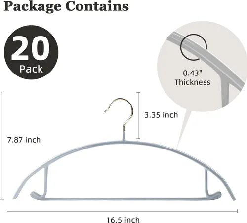 Miniatura 6 de MOPALL Perchas para ropa, paquete de 20 perchas antideslizantes para suéter sin protuberancias en los hombros, 16.5 pulgadas de ancho, duraderas