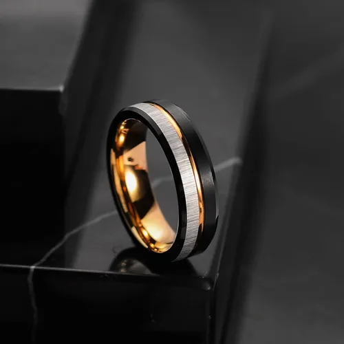 Miniatura 75 de King Will Anillo de boda de carburo de tungsteno para hombre con diseño de ranura, 6/7/0.315 in de ancho, acabado cepillado/pulido para hombre