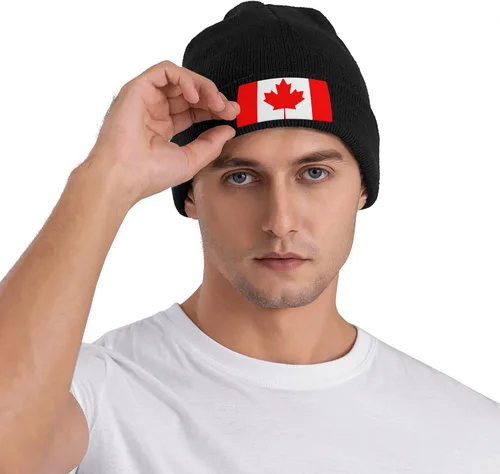 Miniatura 7 de Gorro de punto holgado con diseño de calavera y diseño de bandera canadiense, gorro de invierno