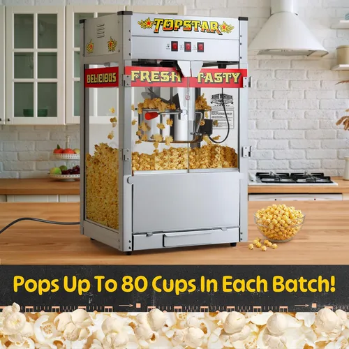 Miniatura 3 de Máquina de Palomitas Top Star - Hervidor de Acero Inoxidable de 12 oz, Bandeja para Granos Rechazados, Luz de Calentamiento y Accesorios de Great