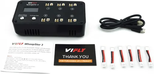 Miniatura 6 de VIFLY WhoopStor V3 6 Puertos 1S LiPo Cargador de almacenamiento de batería y descargador con pantalla LCD Pequeño cargador Whoop con conectores Negro