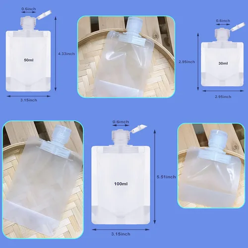 Miniatura 2 de Bolsa de embalaje portátil de maquillaje líquido de viaje, bolsa de embalaje transparente de plástico con boquilla de pie, bolsa vacía recargable