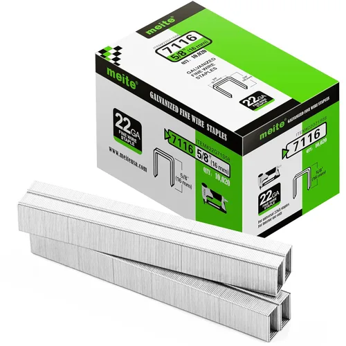Miniatura 12 de Meite Calibre 22 Serie 71 Grapas galvanizadas de corona ancha de 3/8" y pata de 3/8" de longitud para grapadora de tapicería, 10,020 PIEZAS/CAJA