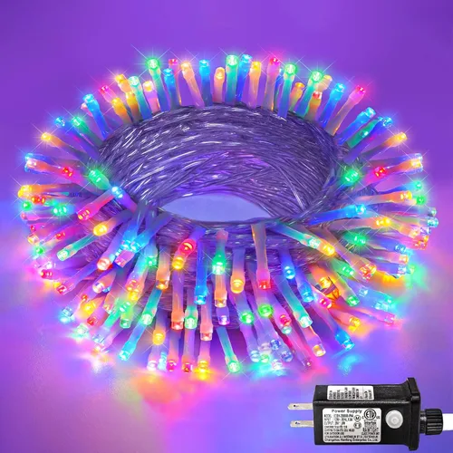 Miniatura 10 de Guirnalda de 120 luces LED rojas impermeables para exteriores, luces de Navidad rojas de 40 pies, 8 modos, cable transparente, guirnalda de luces