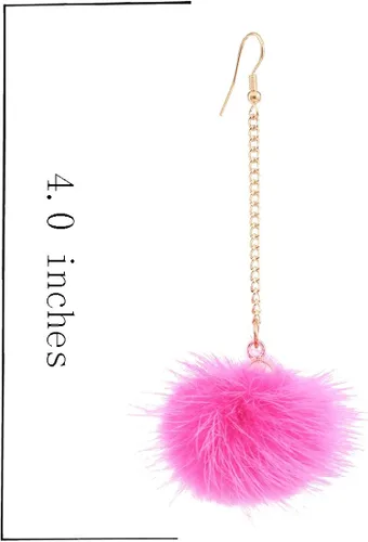 Miniatura 6 de Boderier - Aretes colgantes con cadena dorada y pompones de piel de conejo para mujeres y niñas