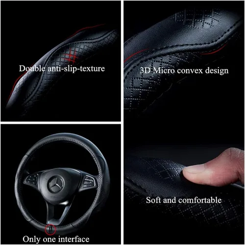 Miniatura 3 de Red Rain Funda de cuero negro y azul para volante de automóvil, tamaño universal M / 15 pulgadas, compatible con coche/automóvil/SUV