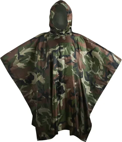 Miniatura 8 de Chubasqueros impermeables camuflados Poncho de lluvia con capucha, ligero, impermeable, plegable, impermeable, al aire libre, caza, senderismo