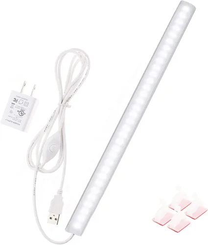 Luz bajo gabinete, luz LED de armario de 12 pulgadas con enchufe y función de memoria, blanco frío 6000K, súper delgada regulable para banco de
