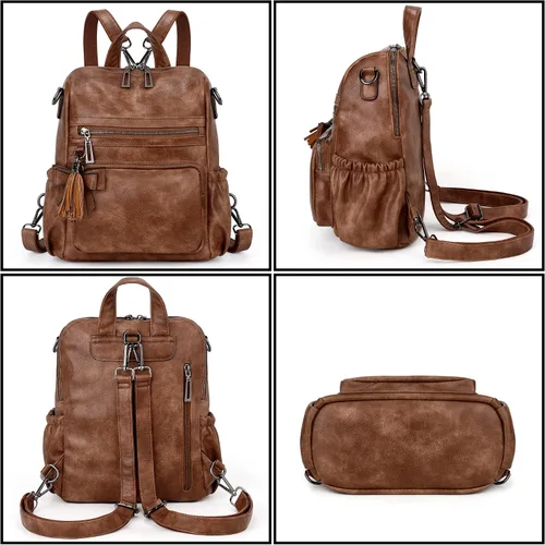Miniatura 6 de UTO Mochila de cuero vegano para mujer, diseño de moda, convertible con borla, para viajes, con borla