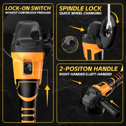 Miniatura 7 de Amoladora angular inalámbrica para batería Dewalt de 20 V, amoladora sin escobillas ajustable de 3 velocidades con hasta 8500 RPM, amoladora
