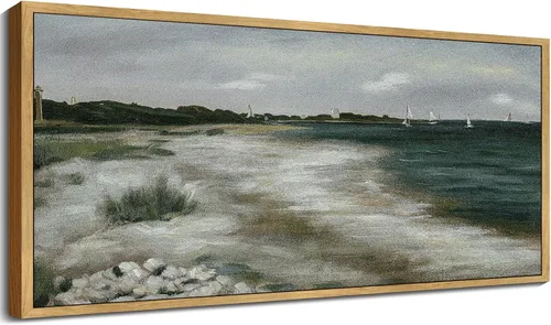 SHENIFY Arte de pared enmarcado vintage, pintura de paisaje costero retro, paisaje de playa, granja, cocina, sala de estar, decoración – 8 x 16