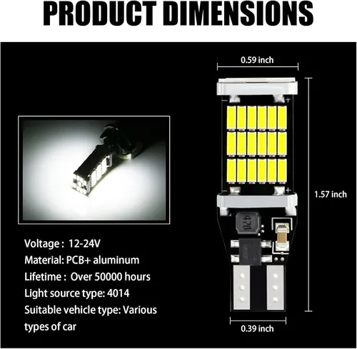 Miniatura 2 de 4 bombillas LED de marcha atrás, iluminación de 360 grados, 6500K 800LM bombillas de señal de giro para automóvil, T15 4014 45SMD, luz de freno