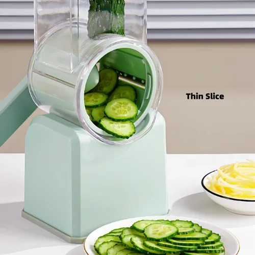 Miniatura 7 de Rallador rotativo de queso con asa, trituradora de queso de cuchillas inoxidables reemplazables, cortador de verduras de queso multifuncional