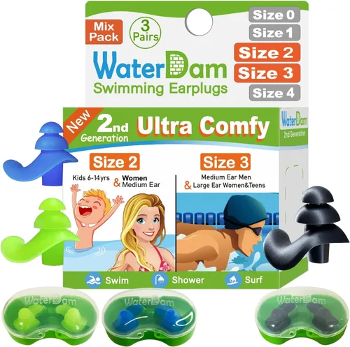 Miniatura 30 de WaterDam - Tapones de natación para los oídos, gran impermeabilidad, ultra cómodos para evitar el oído de nadador Tamaño 1: claro claro