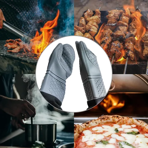 Miniatura 5 de Guantes de horno de silicona extralargos resistentes al calor, guantes de horno profesionales de grado comercial para cocina, barbacoa, hornear