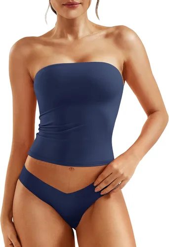 Miniatura 14 de YEOREO Sophie - Camiseta de tubo larga sexy para mujer, con doble forro, básica, Y2K, para verano, sin tirantes, ajustada, para salir