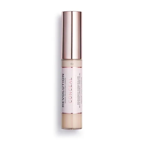 Makeup Revolution Corrector para ocultar e hidratar, infundido con ácido hialurónico, acabado húmedo, C4 para tonos de piel claros, vegano y libre