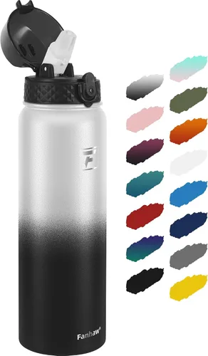 Miniatura 38 de Fanhaw Botella de agua de acero inoxidable aislada para niños de 20 onzas con tapa con popote, a prueba de fugas y antipolvo, botella de uso diario