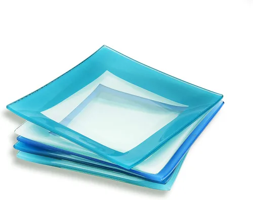 Miniatura 2 de GAC - Platos cuadrados de postre de vidrio templado de colores azules surtidos, 6 pulgadas, juego de 5, resistentes a la rotura, aptos para horno