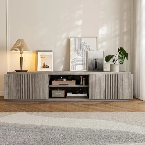Miniatura 3 de BELLEZE Soporte de TV acanalado de 70 pulgadas para televisores de hasta 75 pulgadas, mesa consola central de entretenimiento multimedia con cajones