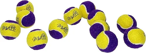 Miniatura 5 de Midlee Squeaky Mini pelota de tenis para perros de 1.5 pulgadas, paquete de 12 (amarillo/morado)