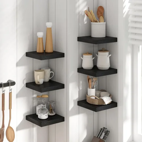 Miniatura 6 de Estantes flotantes para pared con soportes invisibles, estantes de madera de ingeniería montados en la pared con grano de madera para sala de estar