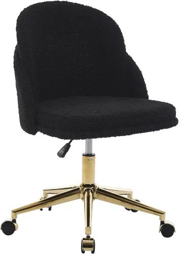 Miniatura 12 de Silla de escritorio de piel sintética, cómoda silla de tocador de maquillaje, moderna silla giratoria tapizada esponjosa con ruedas, base de metal