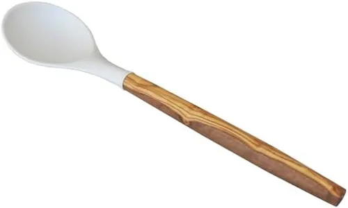 Miniatura 2 de Naturally Med Cuchara redonda de silicona (blanco) con mango de madera de olivo