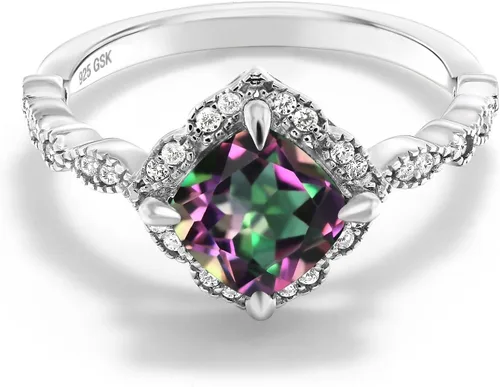 Miniatura 9 de Gem Stone King Anillo de compromiso solitario de moissanita blanca con piedra natal de corte cojín de 0.276 in para mujer, plata de ley 925