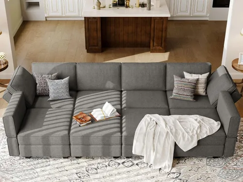 Belffin - Sofá seccional modular con cama oculta, sofá seccional convertible para sala de estar. Sofá color gris claro
