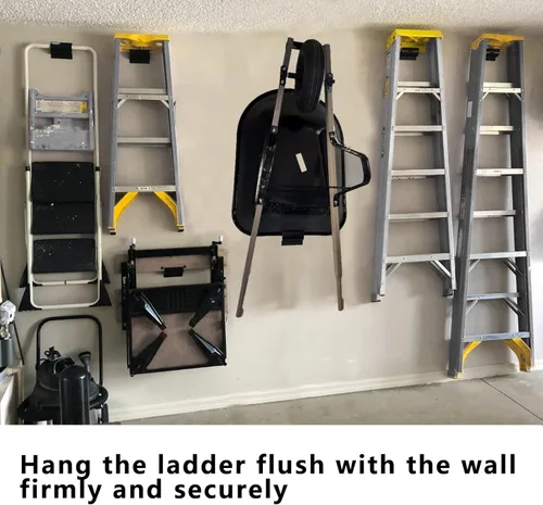 Miniatura 4 de Ganchos de escalera de montaje en pared resistentes para almacenamiento, ganchos para carretilla para pared de garaje, 1 paquete