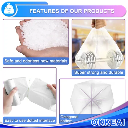 Miniatura 2 de OKKEAI Bolsas de basura pequeñas de 3 galones, 120 unidades, color blanco, bolsas de basura pequeñas para baño, bolsas de basura de 10 litros