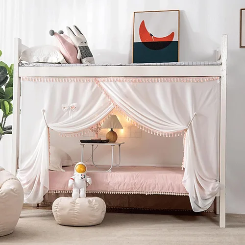 Miniatura 16 de 4 postes esquineros para dormitorio de estudiantes, litera, mosquitera, cortinas de cama para dormitorio, escuela, universidad, decoración de Rosa