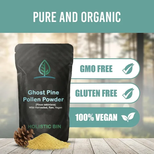 Miniatura 3 de Holistic Bin Polen de pino orgánico en polvo de grado farmacéutico, cosechado silvestre, polen de pino dorado de California Sin OMG, sin aditivos
