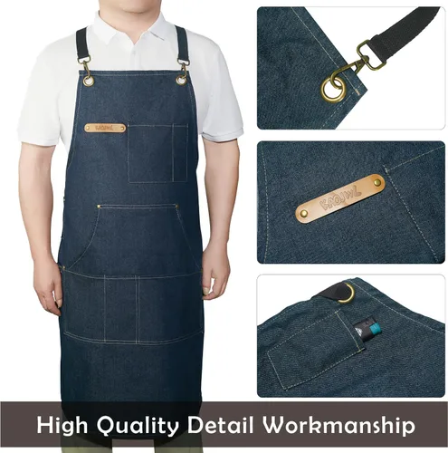 Miniatura 3 de Professional Unisex Chef Apron Cross-Back, Large Pockets, Water-Resistant Cotton Canvas