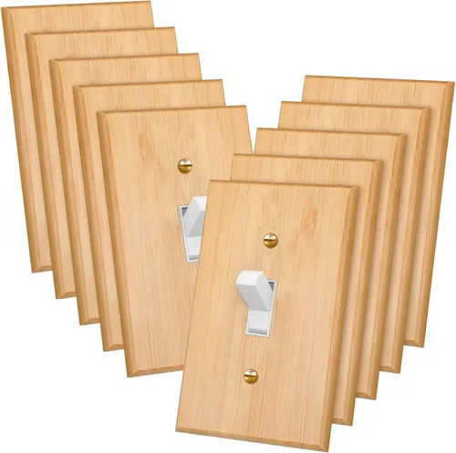 Miniatura 10 de Pinkunn 10 piezas de placa de interruptor de luz de madera maciza, cubierta de salida de madera de bambú, placa decorativa de pared para el hogar