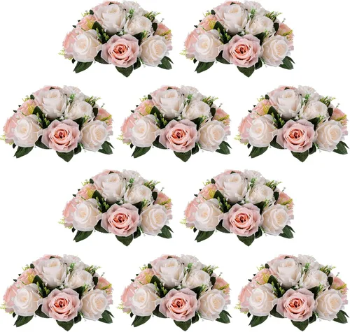 Miniatura 40 de NUPTIO Centros de mesa de flores blancas para mesas: 6 piezas de arreglo de bolas de flores artificiales para fiesta de boda, rosa floral falsa