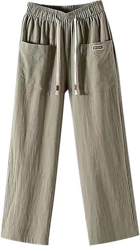 Pantalones de pierna ancha para mujer, pantalones con cordón y bolsillos, color sólido, pantalones deportivos de moda cómodos y elegantes