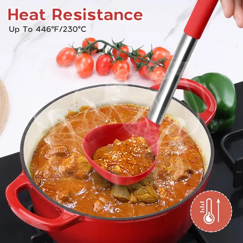 Miniatura 8 de Onader Juego de 15 utensilios de cocina de silicona, juego de espátulas rojas para utensilios de cocina con soporte, herramientas y accesorios Rojo