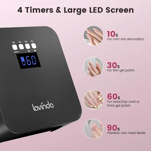 Miniatura 7 de Lavinda Luz UV para Uñas de Gel, Lámpara de Uñas UV LED Profesional 2X Más Rápida Curado Secador de Uñas Luz de Uñas Compatible con Todos los Tipos