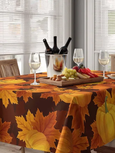 Miniatura 7 de Mantel rectangular de Acción de Gracias, mantel rectangular de calabaza naranja de 60 x 102 pulgadas, manteles de hojas de arce otoñales, mantel