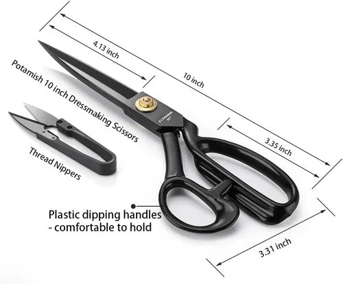 Miniatura 5 de Tijeras de confección (10 pulgadas, negro) - Tijeras de costura de tela de modista - Tijeras de sastre para cortar tela, cuero PM-001-R10-B